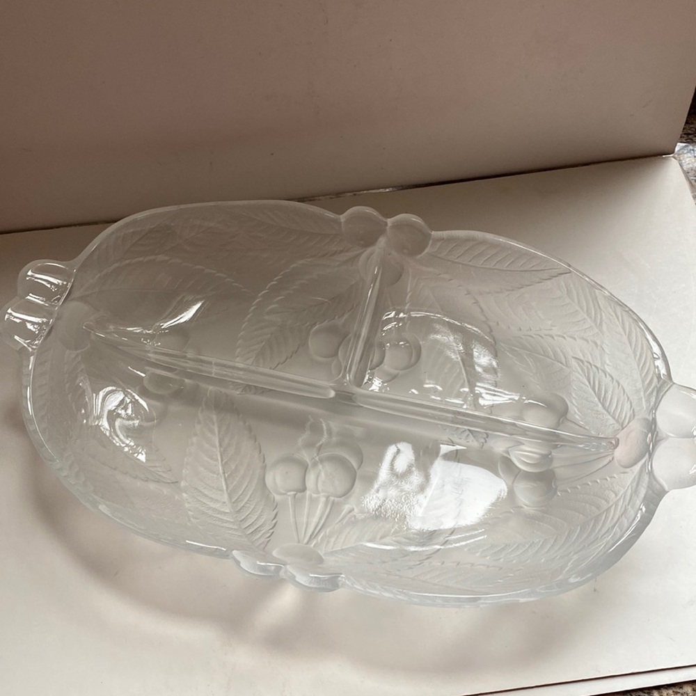 Mikasa frosted glass divided serving dish. Bountiful cherries
